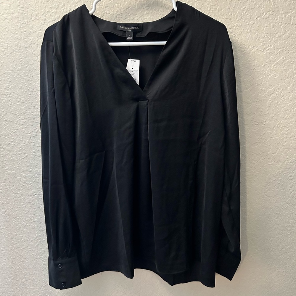 Banana Republic Long Sleeve Black Blouse, Size Large